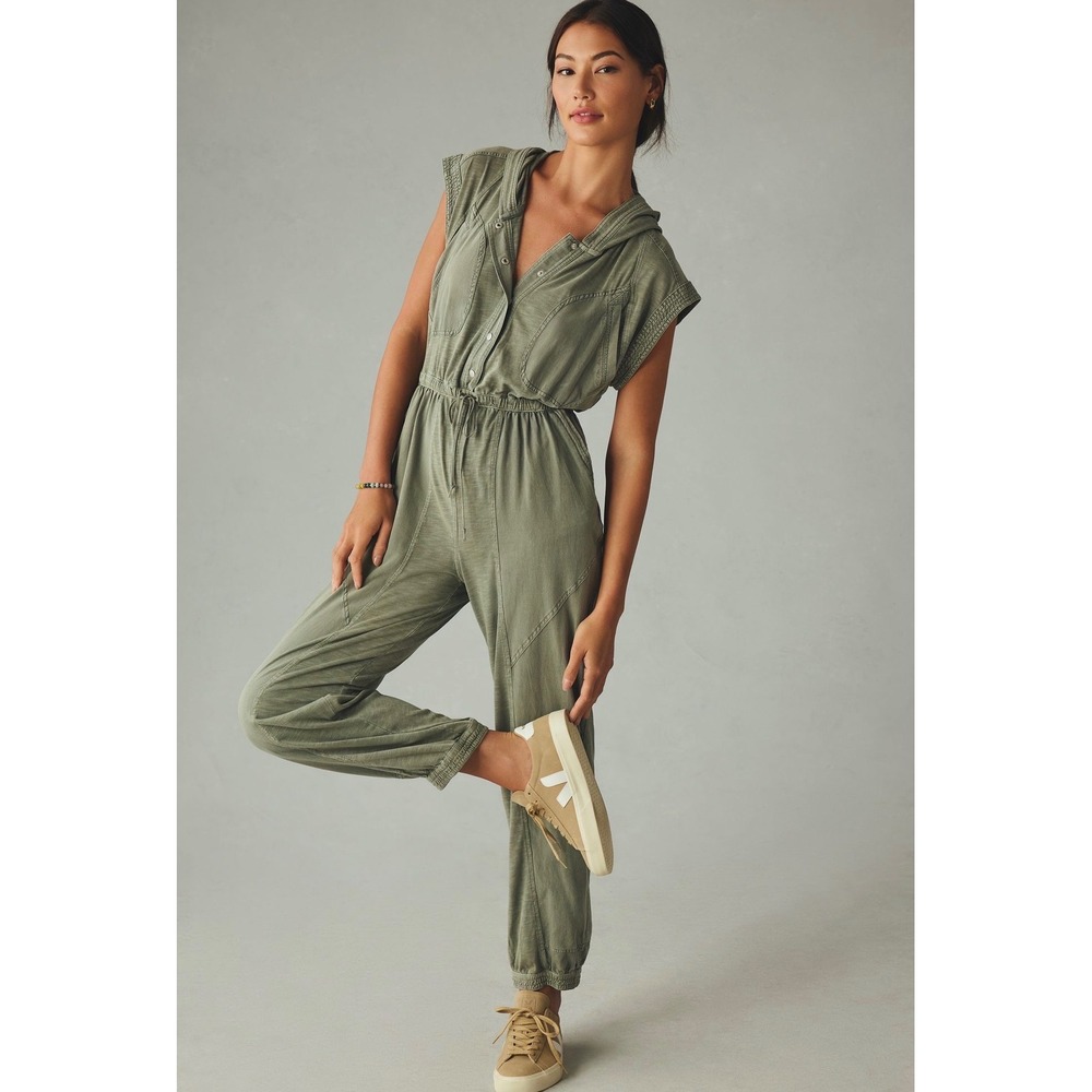 Anthropologie Daily Practice The Forge Utility Jumpsuit Olive Hooded M